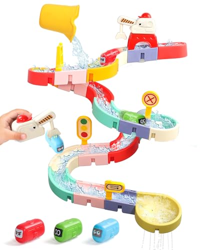Fajiabao Kids Bath Toys for Kids Ages 4-8 3-5 with Magnetic Car Bath Toys Mold Free & DIY Slides Tracks Bathtub Shower Toys Birthday Gifts for Toddlers 2-4 5 6 7 8 Year Old Boys Girls (38 PCS)