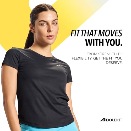 Image of Boldfit Tshirt for Woman Relaxed Fit Gym Tshirt for Women Workout Lightweight T Shirt for Woman Breathable Women T Shirt Round Neck T Shirts for Training, Running, Gym, Yoga, Badminton, Pickleball