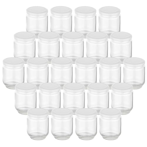 Gouveo Juego de 24 Tarros de Cristal Redondos de 190 ml Con Tapa de Rosca Blanca - Para Conservas y Almacenamiento