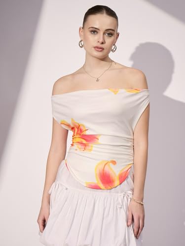 Image of Uptownie Women Top | Stretchable Cowl Neck Ruched Design | Sleeveless & Knitted Fabric for Casual Soft & Comfortable