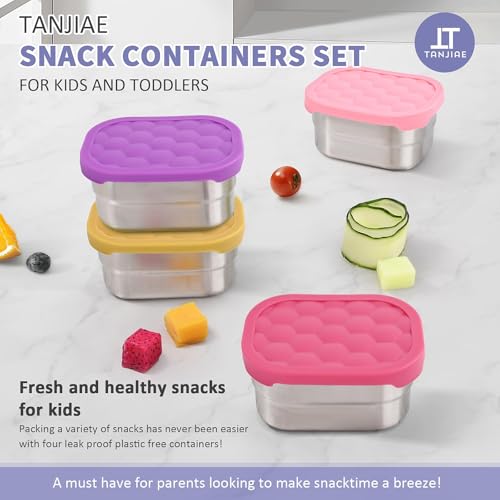 Image of Tanjiae Stainless Steel Lunch Snack Containers Set | Leak Proof 304 Stainless Steel Food Containers with Silicone Lids - Perfect Metal Lunch Box for School and Daycare (Green lunch01, Medium)