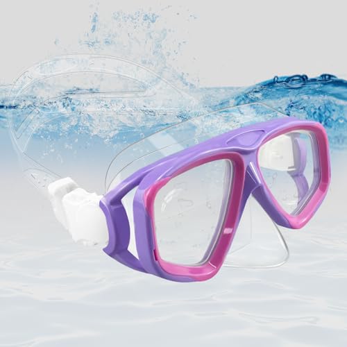 Moseem Taucherbrille Kinder,Schwimmbrille Kinder für Jungen Mädchen Jugendliche,180° Panorama High-Definition Tauchmaske mit Nasenmaske, Geeignet für Jungen und Mädchen im Alter Von 4-14(Lila&Rosa)
