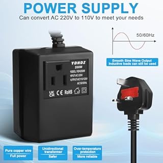 200W Step-Down Power Supply voltage converter 220V/240V to 110V/120V(UK Plug), Smart and Efficient Temperature-Protected Adapter, Suitable for WiFi, POS Machines and Power Bank