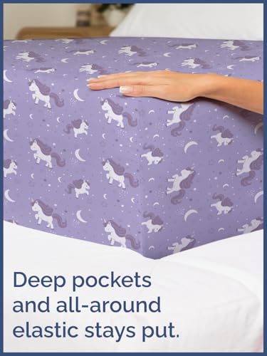 Image of Kids Full Unicorn Purple Bed Sheets - 4 Piece Kids Unicorn Purple Sheet Set | Unicorn Purple Themed Bedding, Ultra-Soft, Cute & Cozy, Breathable & Machine Washable, Bed Set for Boys, Girls & Teens, Comfy