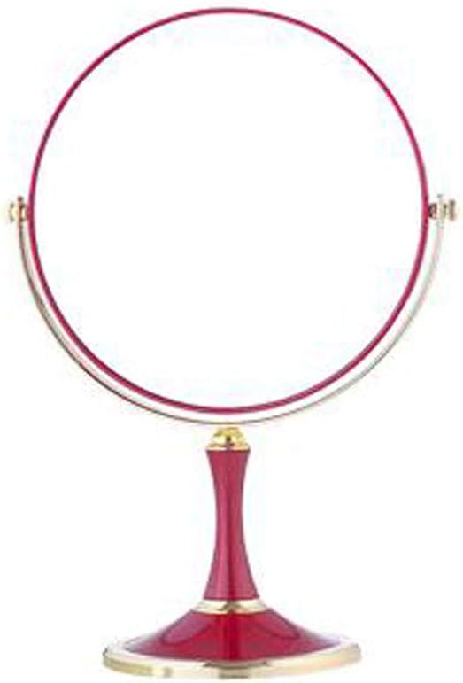 Makeup Mirror European Desktop Desktop Girl Beauty Makeup Mirror Portable Folding Double-Sided Mirror(Size:Small Color:Wine red)