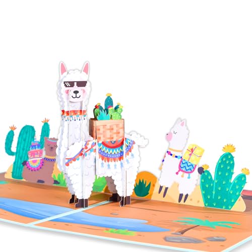 GREETING ART 3D Alpaca & Llama Pop Up Card - Birthday, Anniversary & Thank You - Funny & Kids Friendly