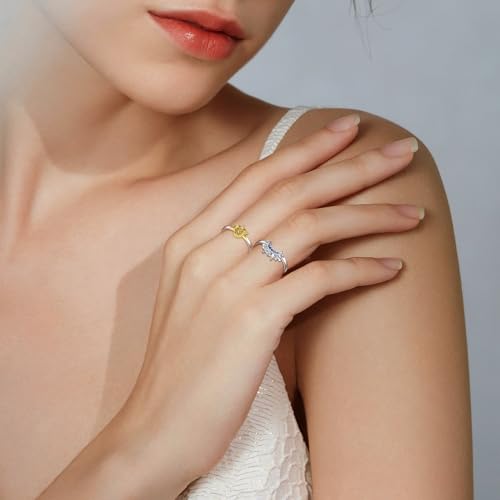 Sterling Silver Moon Sun Rings Set for 2 Stackable Matching Ring Friendship Couples Mother Daughter Promise Jewelry Gifts for Women Bff4