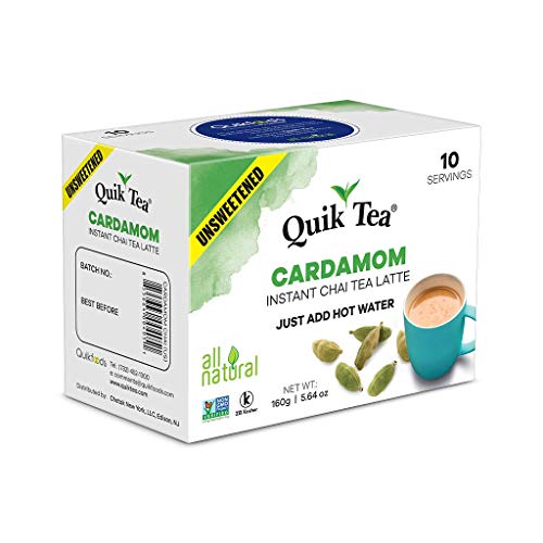 Quiktea Unsweetened Cardamom Chai Tea Latte - 20 Count (2 Boxes Of 10 Each) - Packaging May Vary - All Natural Preservative Free Authentic Chai From Assam & Darjeeling #TOP2