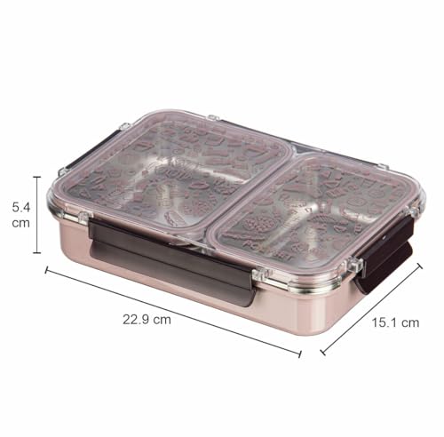 Image of Polyset Munch Mate 800 2 PARTITION - Turkey Beige Compartment Stainless Steel Lunch Box, Leakage Proof Lunch Box for School Kids and Adults Pack of 1 800ml