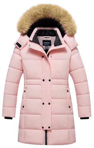 Girl's Puffer Jacket Kids Long Winter Coats Heavyweight Parka Warm Fleece Snow Outerwear with Removable Fur Hood