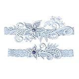 Amosfun 1 Pair Western Wedding Bride Garter Lace Rhinestone Bridal Foot Decor Floral Ornaments (Light Blue)