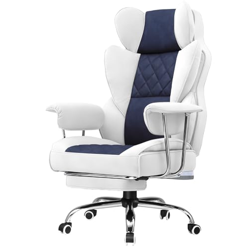 Image of GTPLAYER Gaming Chair,Office Chair with Pocket Spring Lumbar Support, Ergonomic Comfortable Wide Office Desk Computer Chair with Outward Fixed Soft Armrests and Footrest (Fabric, Light Blue & White)
