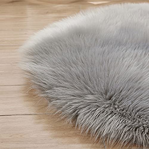 Tapis rond en peau de mouton douce gris 55 cm pour le sol - 4