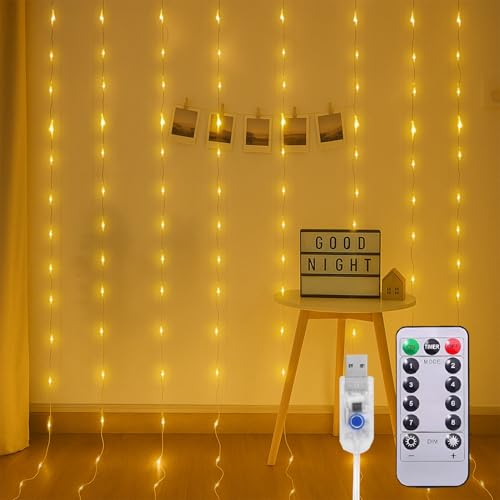 Image of Party Propz Waterfall Curtain Lights for Decoration - 10ft X 10ft USB Operated, Remote Controlled, Led Lights for Home Decoration, Warm Led Curtain Lights for Home Decorations