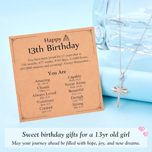 DEKALN 13th Birthday Gifts for Girls, Silver Cross Necklace Pendant with Infinity Symbol, Sister Best Friend Daughter Girls Presents for Her Birthday with Cards - Image 2