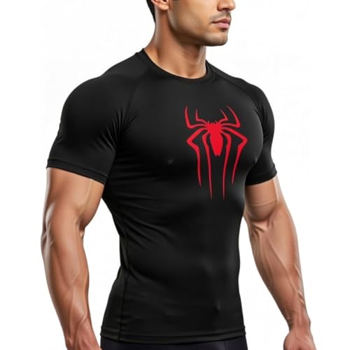 Image of Half Sleeve Compression T-Shirt - Men's Athletic & Sports Tights for Fitness (L, Black)