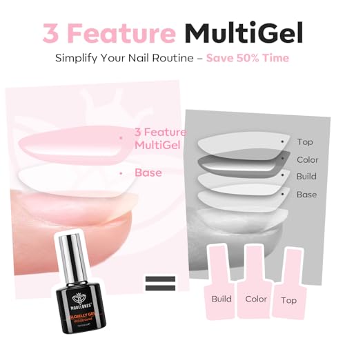 Image of modelones Builder Nail Gel Top Coat, 15 ML No Wipe Ultra Gloss Milky Pink Gel Polish Apex Building Nails Strengthener Extension Jelly Color Nail Art Long Lasting Soak Off U V Manicure Gift for Women