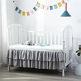 JSD Grey Ruffled Crib Bed Skirt Double Layer Nursery Toddler Dust Ruffle Bedding Skirt 14' Deep Drop