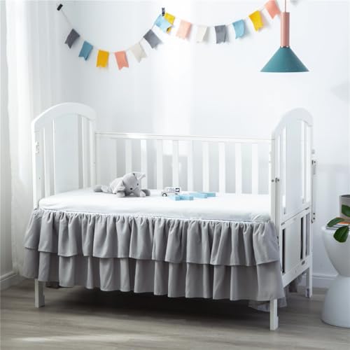 Image of JSD Grey Ruffled Crib Bed Skirt Double Layer Nursery Toddler Dust Ruffle Bedding Skirt 14" Deep Drop