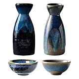 BESTonZON Juego de Sake Japonés de Cerámica 2 Botellas de Sake Tokkuri 2 Tazas de Sake de Estilo Japonés Recipiente de Licor Sake de Vino Tazas para Servir para Regalo de Bienvenida Color