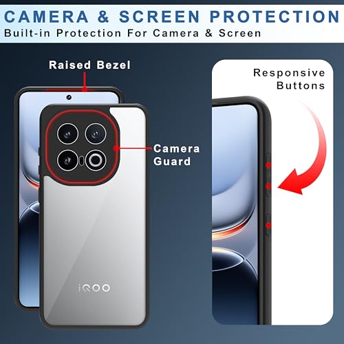 Image of CEDO Backcover for iQOO 13 (5G) | Camera Protection Bump Shockproof Edge | Ultra Hybrid Transparent Acrylic Clear TPU+PC Hard Backcase Cover (Black)