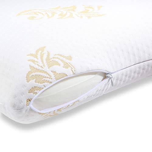 Image of Grin Health Ultra Responsive Memory Foam Pillow for Better Shoulder and Neck Support | King Size Ergonomic MemoActive Bed Pillow for Neck & Shoulder Pain Relief with Royal Bamboo Fabric (White /Golden)