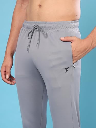 Image of TECHNOSPORT Men's Slim Fit Track Pants with Zip Pockets, ELASTO Plus Quick Dry Stretchable Lightweight Lower for Gym Running Yoga and Sports