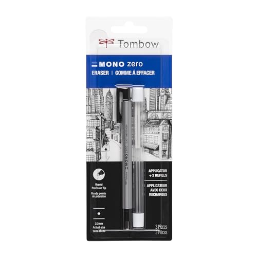 Tombow 57315 MONO Zero Eraser and Refill Value Pack, Round 2.3mm. Precision Tip Pen-Style Eraser with Refill