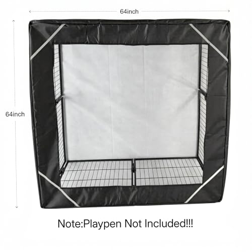 Image of PJYuCien Square Top Cover for 32'' Width 8 Panel Pen, Black | More Peace of Mind, More Safe, and Reduce Mess, Suitable for Puppy, Duck, and Other Small Animals,Adhesive Tape Connect