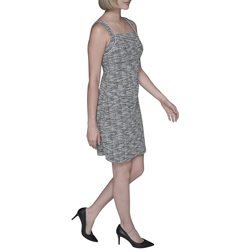 Image of Karl Lagerfeld Women's Sleeveless Square Neck Metallic Knit Tweed Sheath Mini Dress