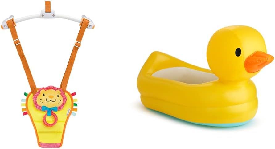 Bounce and Play Baby Door Bouncer (Lenny The Lion) & White Hot Inflatable Duck Tub
