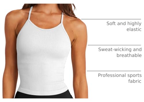 Image of LASLULU Womens Sports Bra Seamless Long Tank Spaghetti Strap Workout Bra