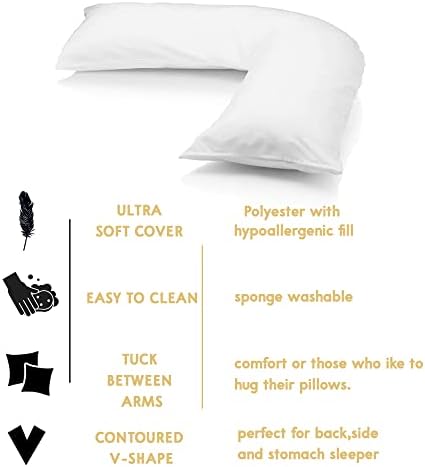 KNAARI V Pillow with Pillowcase - Standard Anti Allergy V Shaped Pillows with Pillowcase, Soft V Pillows for Stomach Sleepers, Microfiber Filling Firm Support Pillow - V Pillows for Adults