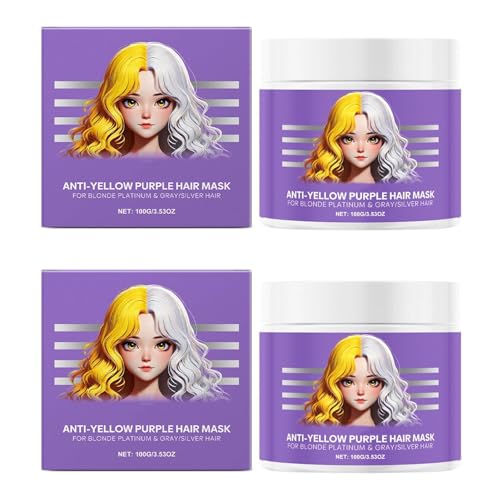 Genérico Máscara para el Cabello Morado Anti-Amarillo, [Nuevo] acondicionador hidratante Morado, restauración de Brillo, para rubios y pelos Grises/Plateados,2Pcs