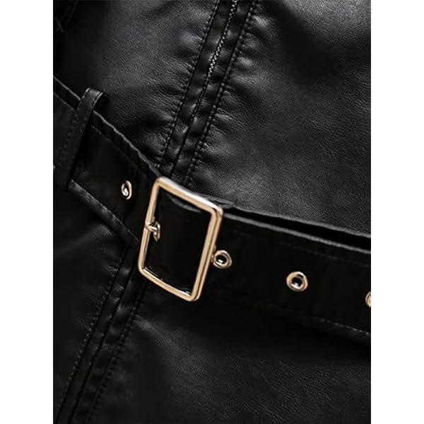 Adhdyuud Vrouwen Moto Biker Pu Jas Herfst Streetwear Revers Rits Faux Lederen Jas Met Riem Losse Uitloper