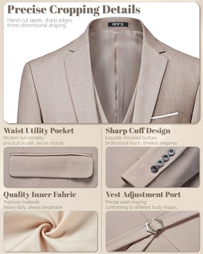 Image of MY'S Men's 3 Piece Suit Notch Lapel 2 Button Blazer Slim Fit Dress Business Party Jacket Vest Pants & Tie Set