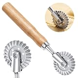 Skrfren Teigrad Teigschneider Roller, Teigrad Gewellt Gezähnter Klinge mit Langer Holzgriff Ravioli Schneidrad Pizzaschneider für Heimküche Produktion Ravioli und Pasta