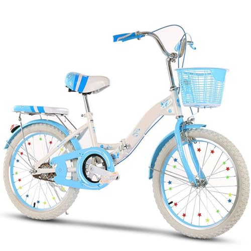 Bicicleta Plegable para Niños 22/20 Pulgadas Una Sola Velocidad Cesta Delantera Ruedas Antideslizantes Acolchadas Gruesas Marco Acero Al Carbono Adecuada para Niños Niñas A1,22 Inches