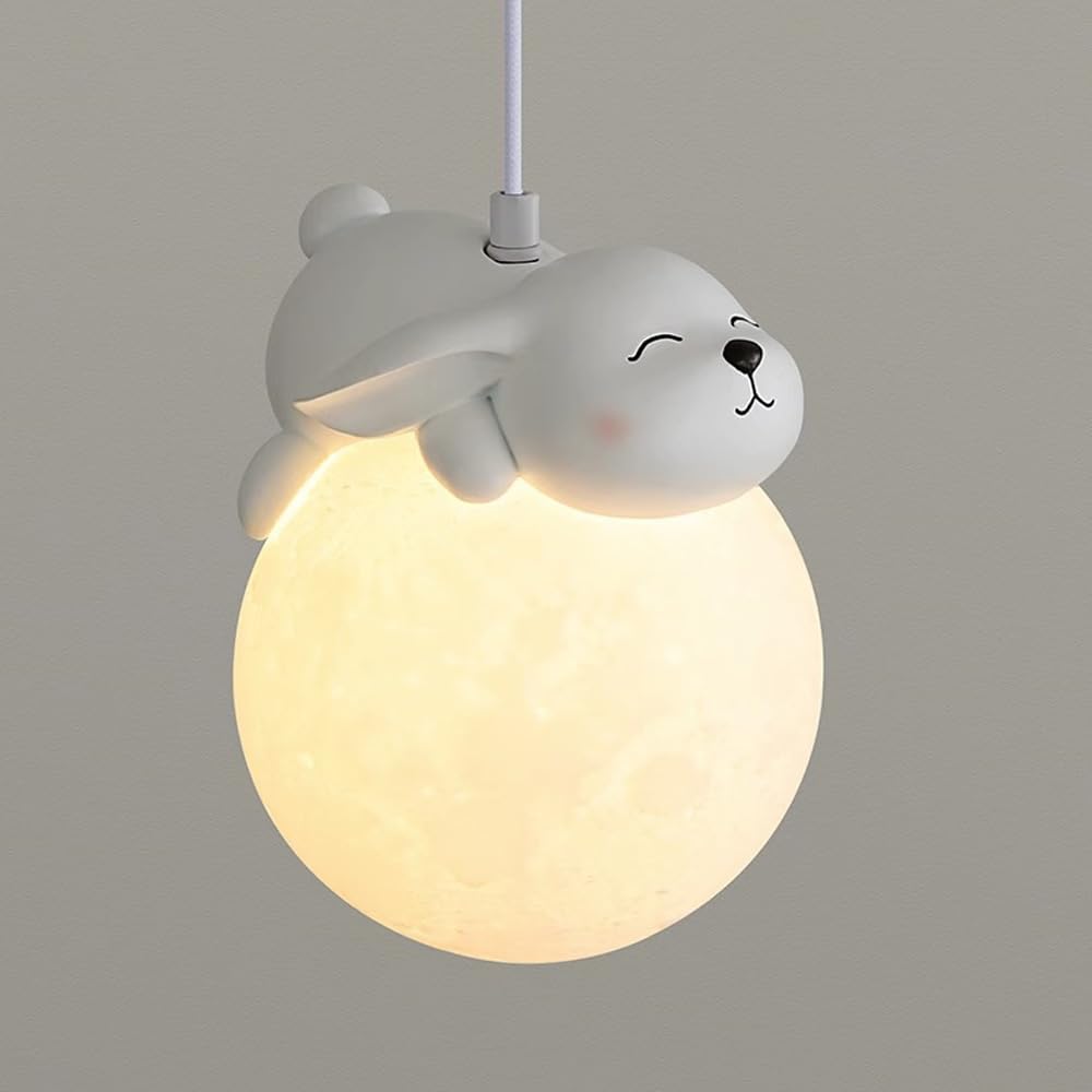LEOSHI Lampe suspendue en forme de lune 3D pour chambre d'enfant, à intensité variable, en forme d'animal, de dessin animé, de planète, en résine, petite boule de lait blanche mignonne, lustre pour