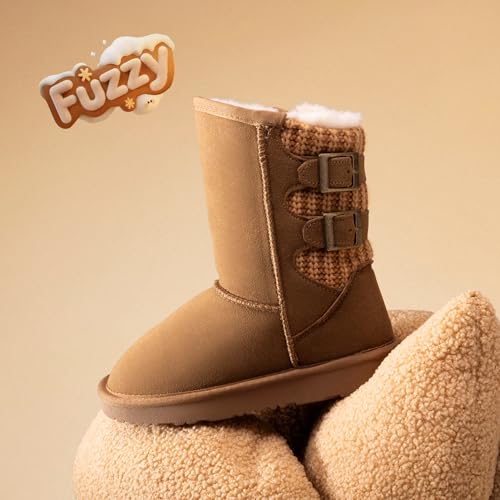 DREAM PAIRS Girls Boys Winter Boots Faux Fur Lined Mid Calf Kids Snow Tall Shoes FuzzyChic Kid's Buckle for Little Kid/Big Kid 6