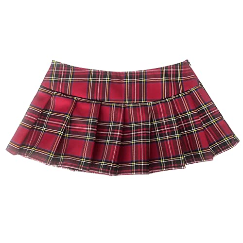 [アヘガオ] ミニスカート セクシー チェック柄 マイクロミニスカート 大きいサイズ レディース コスプレ プリーツスカート 超ミニ かわいい 大人 コスチューム 丈24cm レッド XL - 画像5