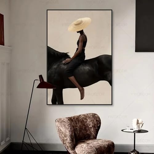 Tableau moderne cheval noir pour sublimer l'ambiance d'un bureau chic