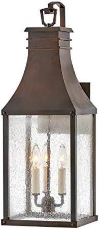 Hinkley Beacon Hill Large Wall Mount Outdoor Lantern, Aluminum, Clear Seedy Glass, Old World Charm, Blackened Copper Finish