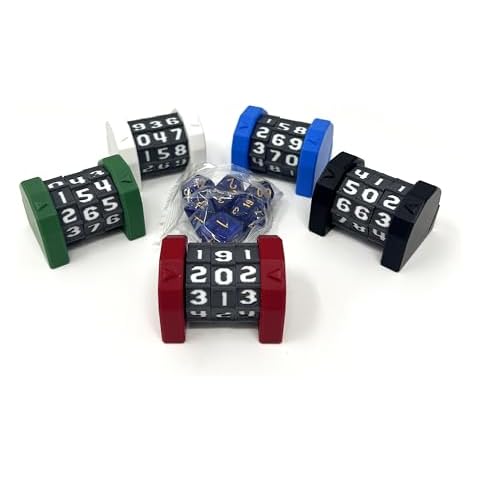 MunnyGrubbers - 5 Pack Life Counter - HP Tracker with Tracking Card Slot - (Random 7PC D20 Dice Set Included) - MTG - Tabletop RPG - Board Games - DND - Dungeons and Dragons - (5 Pack - Combo A) Cover