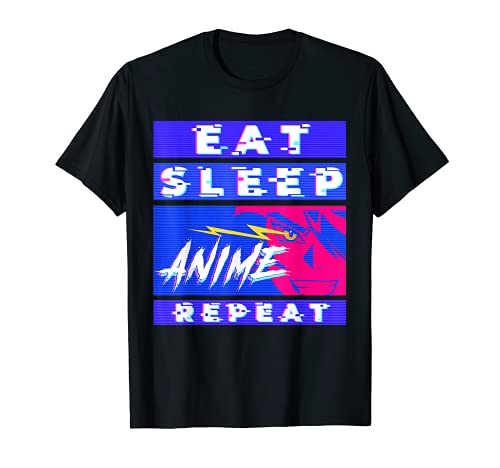 Vaporwave Eat Sleep Anime Ripetere Kawaii Shonen Manga Otaku Maglietta