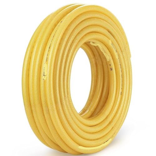 Image of AHYRA 0.75 Inch Yellow Heavy Duty Braided Water Hose Pipe Connector & 2 Pcs Clamps | Lightweight, Durable & Flexible| Hose Pipe For Watering Garden,Cleaning,Outdoor-Indoor Use (30 Meter (98.4 Feet)