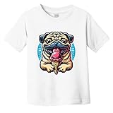 Pug Eating Ice Cream Cone Cute Dog Infant Toddler T-Shirt, 18 Months White