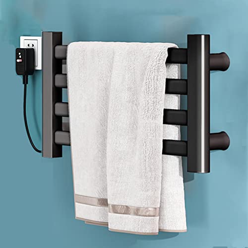 SJASD Toallero Eléctrico Calefactado para baño Calentador de Toallas, Toallero Secatoallas radiador montado en la Pared para Baño, Marco de Aluminio, Calentamiento rápido,Negro,85W Left Cover