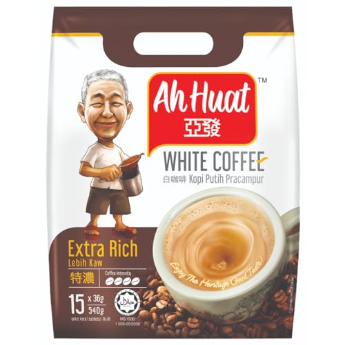 4 Pack Malaysia Famous Ah Huat White Coffee 3 In 1 Extra Rich ( 4 pack x 15 Sachets )