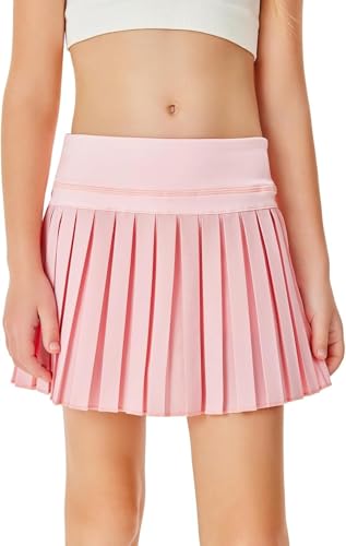 Haloumoning - Haloumoning Jupe de tennis pour fille - Jupe de golf plissée - Jupe de sport d'été avec poches - Pantalon intérieur - 7-14 ans, Rose, 13-14 ans
